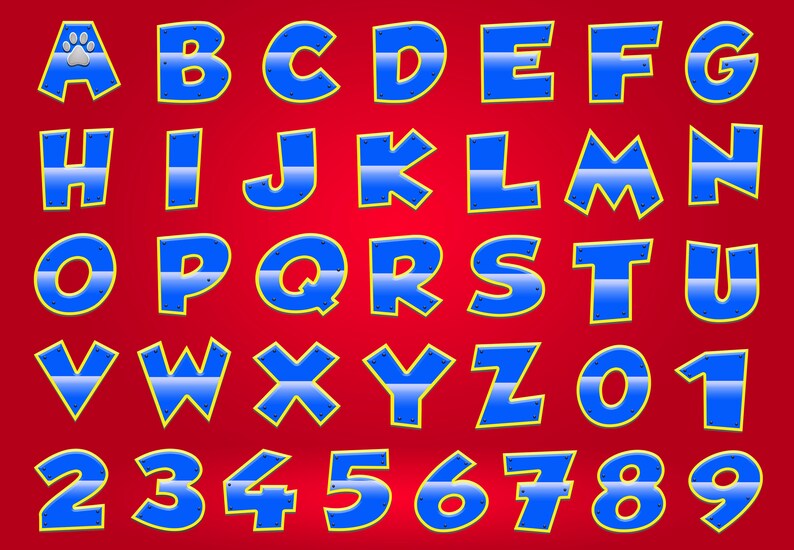 paw patrol text affect clipart font alphabet numbers etsy