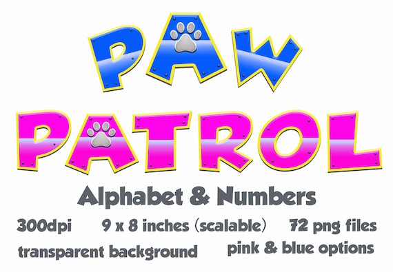 Paw Patrol Text Affect Clipart Font Alphabet Numbers Etsy