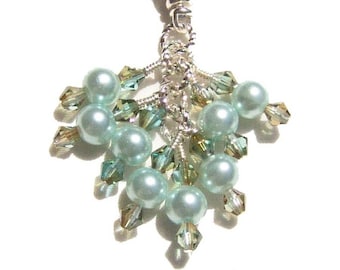 Beaded Purse Handbag Charm Zipper Pull Light Blue Pearls Crystals