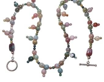 Natural Fancy Jasper Gemstone Single Strand Statement Necklace Earrings Set