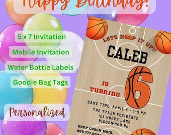 Basketball Boys Birthday Party Invitation Bundle Caleb
