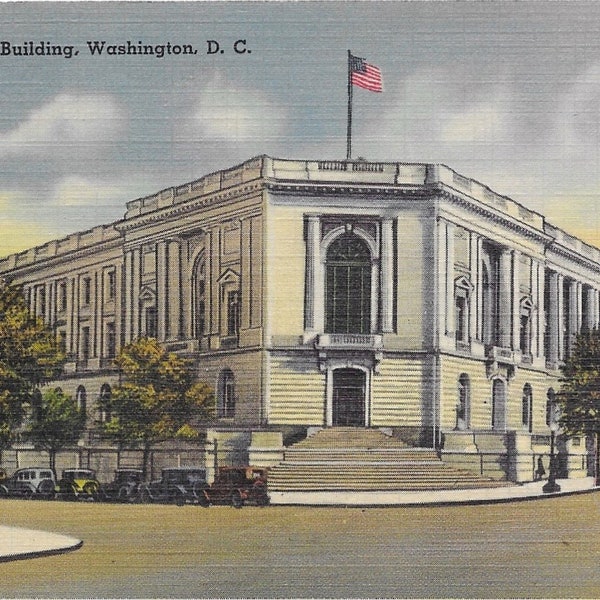 Vintage Linen Postcard U.S. Senate Office Building Washington DC Old Cars 1942