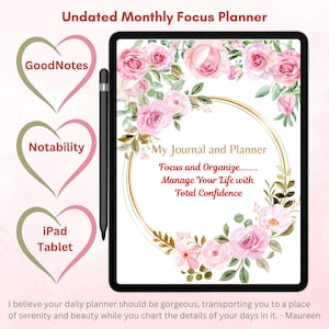 Pink Roses Digital Planner | Focus Tools for Busy Moms Students Executives | ADHD Neurodivergent Users
