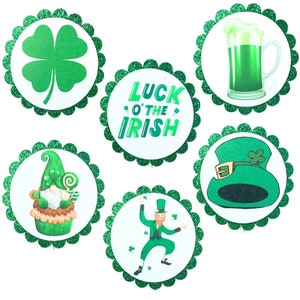 St. Patrick’s Day Cupcake Toppers Shamrock Beer Gnome Leprechaun Set 01
