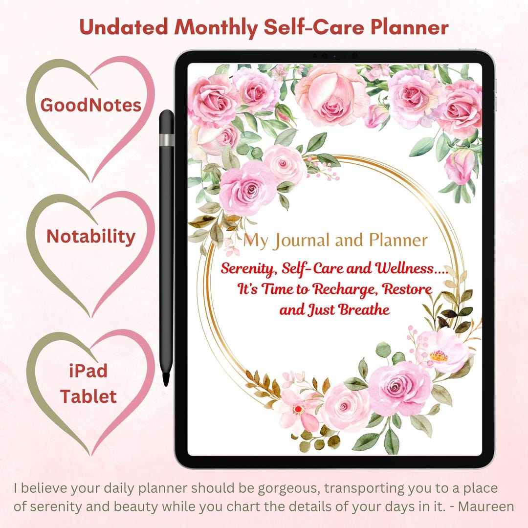 Pink Roses Self Care Digital Planner | Meditation, Manifestation ...