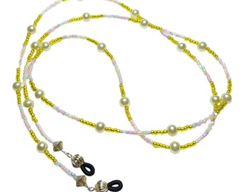 Lemon Yellow Cotton Candy Pearls Beaded Eyeglass Chain