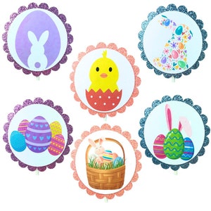 Easter Party Cupcake Toppers Bunnies Chicks Eggs Set 04