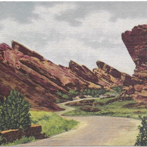 Vintage Colorado Postcard Linen Red Rocks South Entrance Denver Mountain Parks