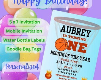 Basketball Boys Birthday Party Invitation Bundle Aubrey