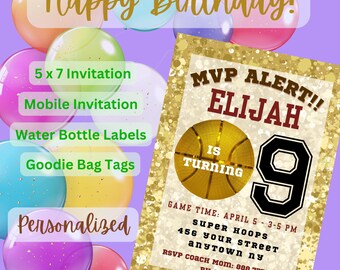Basketball Boys Birthday Party Invitation Bundle Elijah