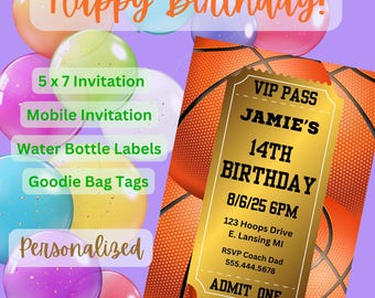 Basketball Boys Birthday Party Invitation Bundle Jamie