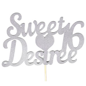 Happy Sweet 16 Any Name Cake Topper with Heart