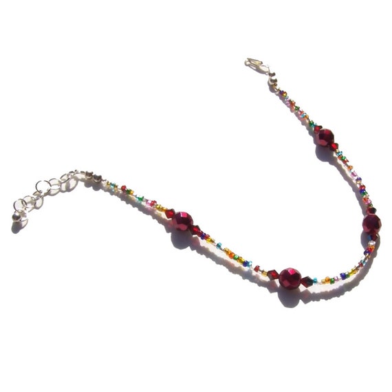Shimmer Red Beads & Crystals Anklet