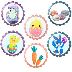 Easter Party Cupcake Toppers Bunnies Chicks Eggs Set 02