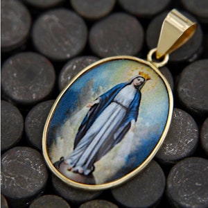 14k Gold Jungfrau Maria Anhänger, Wunderbare Maria Medaille, Religiöser Gold Anhänger, Madonna Anhänger, Mutter Maria Anhänger, Italienischer Schmuck