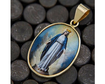 14k Gold Virgin Mary Pendant, Miraculous Mary Medal, Gold Religious Pendant, Madonna Pendant, Mother Mary Pendant, Italian Jewelry