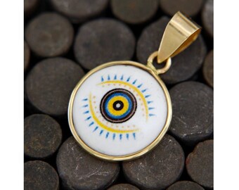 Evil Eye Gold Pendant, All Seeing Eye Pendant, Evil Eye Charm, 14k Real Gold Pendant, Greek Eye Pendant, Turkish Eye Pendant