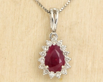 Gold Ruby Pendant, Gold and Diamond Pendant, Red Ruby Pendant, Ruby Pendant Necklace, Italian Jewelry