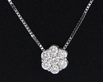 Gold Diamond Pendant Necklace, Invisible Set Diamonds, 18k Gold Diamond Pendant, Italian Jewelry, Diamond Pave Pendant