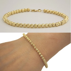 18k Gold Bead Bracelet, Gold Ball Bracelet, Diamond Cut Bracelet, Gold Italian Bracelet, Real Gold Bracelet, Yellow Gold Bracelet Beaded