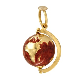 Gold World Pendant, Gold Globe Pendant, Globe Charm Gold, Gold Enamel Pendant, 18k Gold Pendant, World Charm, Italian Jewelry