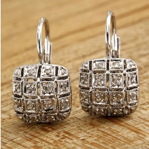Orecchini in ORO Bianco 14 kt con DIAMANTI, Orecchini Pendenti in Oro, Orecchini a Monachella, Orecchini Quadrati, Gioielli Italiani