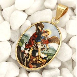 Pingente de ouro de São Miguel, Medalha de ouro de São Miguel, Pingente de ouro de São Miguel, São Miguel 14k ouro, Pingente de arcanjo Miguel ouro