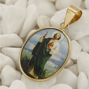 Gold Saint Jude Anhänger, St Jude Gold Anhänger, San Jewels Tadeo Medaillon, 14k Echtgold Anhänger, Saint Jude Medaille, italienischer Schmuck