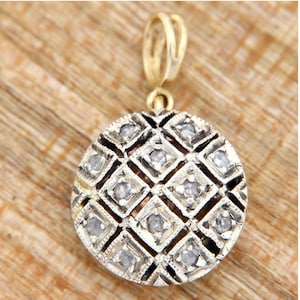 Gold Diamond Pendant, Diamond Cluster Pendant, 14k Gold Pendant, Antique Style Pendant, Gold Round Pendant, Italian Jewelry