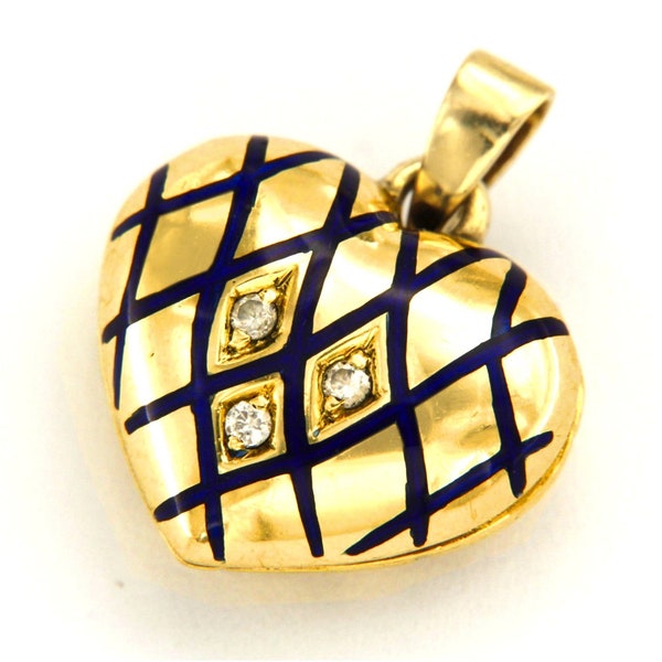 Pendentif Coeur en Or Email et Diamant, Pendentif Coeur Brillant, Pendentif Coeur Or Jaune 18 Carats, Bijoux Italiens