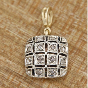 14k Gold Diamond Pendant, Diamond Cluster Pendant, Antique Style Pendant, Square Gold Pendant, Italian Jewelry, Yellow Gold Pendant