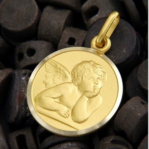 Gold Angel Pendant, Gold Cherub Pendant, Guardian Angel Medal, 18k Gold Pendant, Solid Gold Pendant, Unoaerre Gold, Italian Jewelry