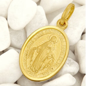 18k Miraculous Medal, Solid Gold Miraculous Medal, Gold Virgin Mary Pendant, Gold Mother Mary Pendant,  Blessed Mary Medal, Italian Jewelry