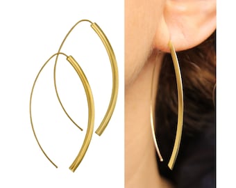 Gold Threader Earrings 18k, Wire Threader Earrings, Threader Earrings Bar, Threader Earrings Real Gold, Front Back Earrings Gold