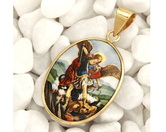 Gold Saint Michael Pendant, Gold Saint Michael Medal, Gold St Michael Pendant, Saint Michael 14k Gold, Archangel Michael Pendant Gold
