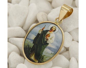 Gold Saint Jude Pendant, St Jude Gold Pendant, San Judas Tadeo Medallion, 14k Real Gold Pendant, Saint Jude Medal, Italian Jewelry