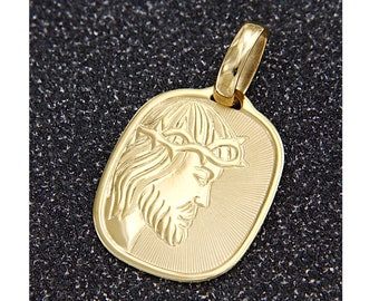 Pendentif en OR Jaune 18k Tête du Christ, Medaille Visage de Jesus