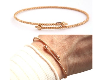 Gold Diamond Cut Bracelet, Gold Bead Bracelet, 18k Rose Gold Bracelet, Gold Ball Bracelet, Gold Bangle Bracelet, Gold Italian Bracelet