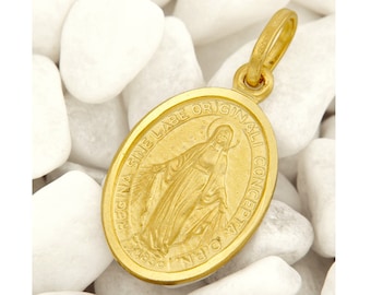 18k Miraculous Medal, Solid Gold Miraculous Medal, Gold Virgin Mary Pendant, Gold Mother Mary Pendant,  Blessed Mary Medal, Italian Jewelry