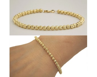 18k Gold Bead Bracelet, Gold Ball Bracelet, Diamond Cut Bracelet, Gold Italian Bracelet, Real Gold Bracelet, Yellow Gold Bracelet Beaded