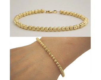 18k Gold Bead Bracelet, Gold Ball Bracelet, Diamond Cut Bracelet, Gold Italian Bracelet, Real Gold Bracelet, Yellow Gold Bracelet Beaded