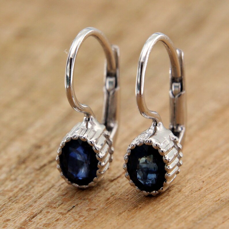 Gold Sapphire Drop Earrings Blue Sapphire Earrings Leverback Etsy