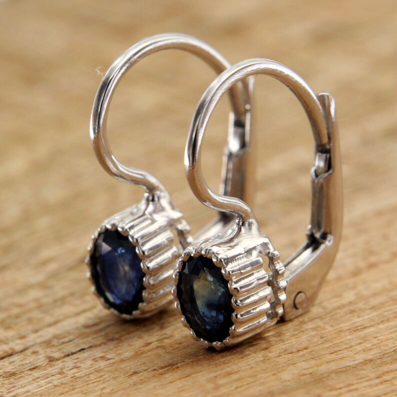 Gold Sapphire Drop Earrings Blue Sapphire Earrings Leverback Etsy