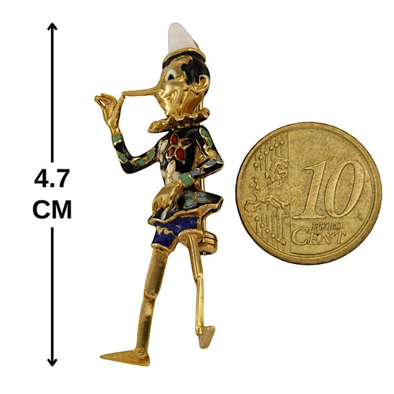 18k Gold and Enamel Pinocchio Vintage Brooch, Pin… - image 7