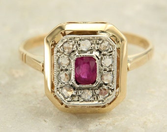 Gold Ruby Ring, Antique Style Ring, Natural Ruby Rings for Women, Red Ruby Ring, 14 k Gold Ring, Italian Jewelry