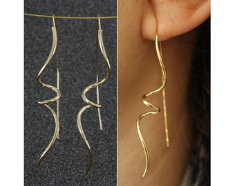 Gold Spiral Earrings, Corkscrew Earrings, Gold Threader Earrings, 18k Yellow Gold Earrings, Spiral Earrings Dangle, Italian Jewelry