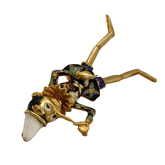 18k Gold and Enamel Pinocchio Vintage Brooch, Pin… - image 3