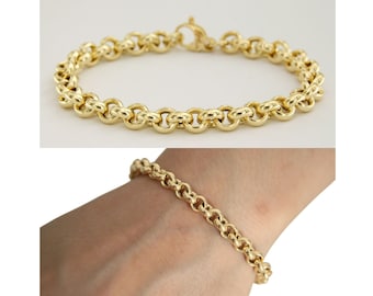 Gold Rolo Bracelet, Gold Link Bracelet for Women, Gold Chain Bracelet 18k, Gold Bracelet 7.5, Yellow Gold Bracelet, Italian Gold Bracelet