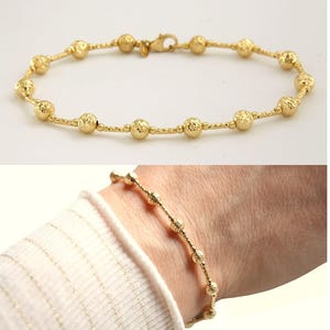 18k Gold Ball Bracelet, 18k Gold Beaded Bracelet, Diamond Cut Bracelet, Bead Bar Bracelet, Real Gold Bracelet, Gold Bracelet Italian
