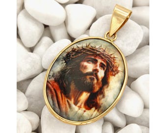 Gold Jesus Pendant, Gold Jesus Medallion, Christ Head Pendant, Christ Medal, 14k Yellow Gold Pendant, Gold Religious Medal, Italian Jewelry